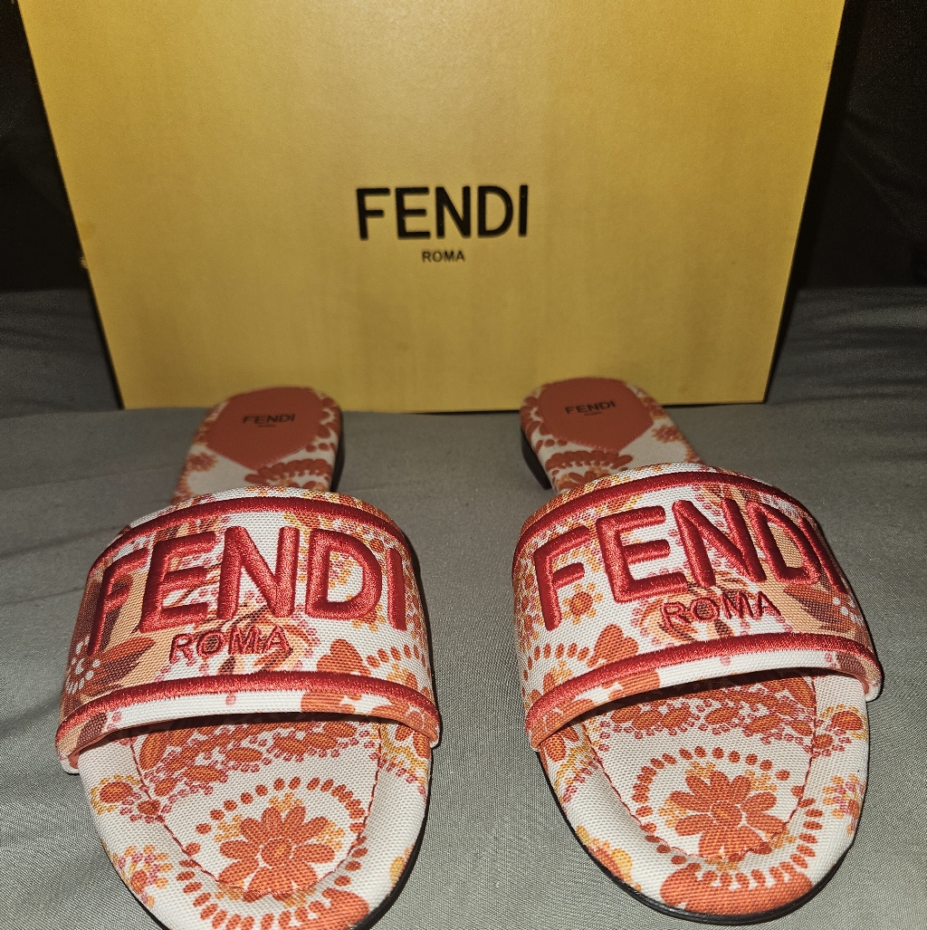 Fendi Rustic Orange And Cream Patterned Slides